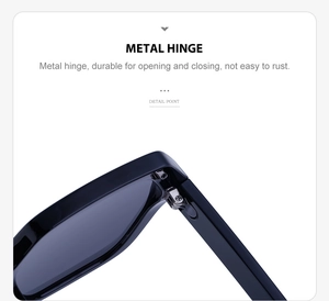 Vue détaillée des charnières métalliques durables sur des lunettes de soleil carrées