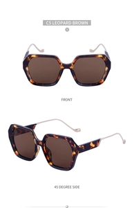 Lunettes de soleil carrées léopard marron avec verres bruns et branches dorées