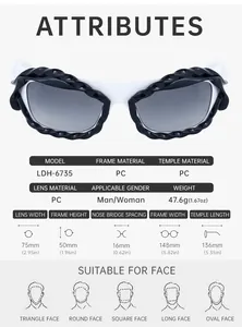 Guide des tailles de lunettes Y2K montrant les dimensions des verres et de la monture