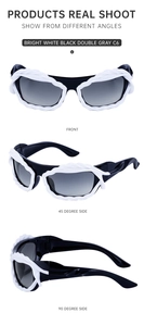 Vue sous trois angles de lunettes Y2K avec monture texturée blanche tressée