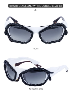 Vue détaillée de face et de profil des lunettes Y2K avec accents de cadre tressés noirs