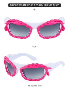 Détail des lunettes de soleil sport Y2K blanches avec décoration de corde torsadée rose