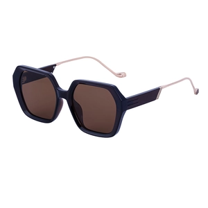 Lunettes de soleil carrées oversize avec verres marrons et branches en métal or rose