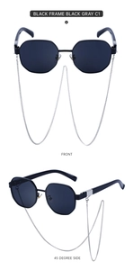 Lunettes de soleil hexagonales noires avec chaîne à maillons métalliques argentés
