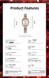 Tableau des tailles détaillé pour montre femme rectangulaire avec spécifications