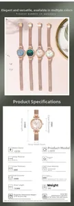 Size chart for women quartz watch showing 26mm dial and 8mm stainless steel mesh band specs