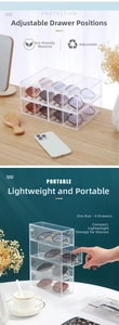 Detailed view of clear acrylic 4-drawer organizer for glasses showing dual orientation use