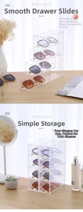 Detail of four-tier acrylic drawer organizer for sunglasses with smooth slide opening