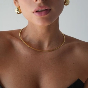 Elegant gold choker necklace and matching minimalist dome earrings set for women