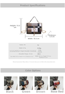 Detailed view showing crossbody bag dimensions, PU leather texture and hardware features