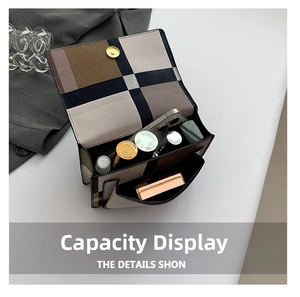 Interior view showing the storage capacity of the plaid chain shoulder bag for essentials