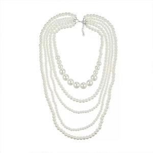 Elegant multi-layer white faux pearl necklace with silver-tone lobster clasp