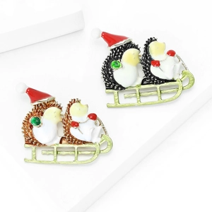 Cute Christmas hedgehog brooch set featuring red hats and sleigh on white background