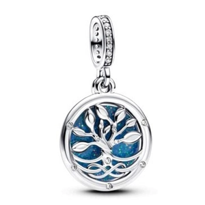 Charm albero della vita in argento con opale blu e zirconi per bracciali fai-da-te