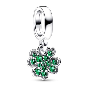 Pendentif trèfle à quatre feuilles en argent avec cristaux verts étincelants