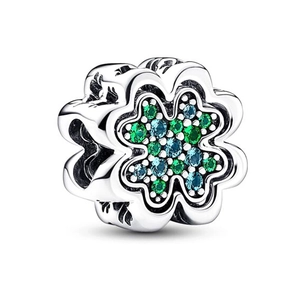 Pendentif trèfle à quatre feuilles argenté avec cristaux verts pour bracelets DIY