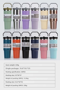 Detailed view of 30oz stainless steel tumblers in 12 varied colors with 3-in-1 lids