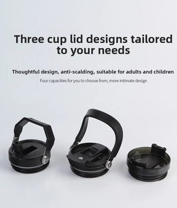 Detailed set of three black 30oz tumbler lids including straw and handle styles