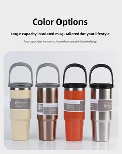 Detailed view of 30oz vacuum insulated stainless steel tumblers with portable handles