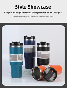 30oz stainless steel vacuum insulated tumblers in blue, navy, black and orange colors