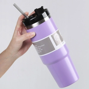 30oz lavender stainless steel vacuum tumbler with straw and versatile lid for outdoor
