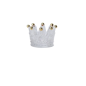 Vintage glass crown jewelry box with gold relief edges for rings and necklaces