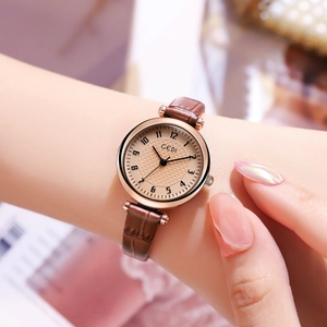 Elegante GEDI Damenuhr in Roségold mit braunem Lederarmband in Krokodiloptik