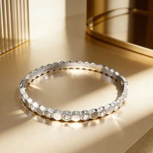 Honeycomb Hexagonal Bangle Stainless Steel Gold Plated Heart Constellation Rhinestone Jewelry For Women