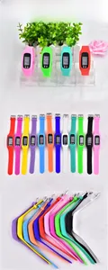 Detail view of silicone sports pedometers in various colors with LCD digital displays