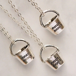 Bucket Pendant Necklace Funny Engraved Copper Plated Keychain Jewelry Accessory For Women Men Novelty Design