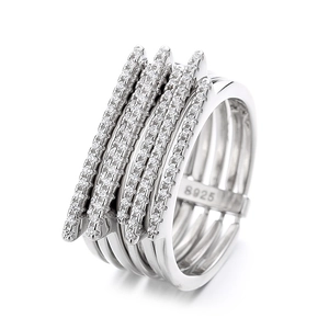 S925 sterling silver multilayer rotating ring with paved white zircon geometric stones