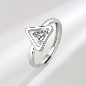 Minimalist Geometric Triangle Zircon Ring Copper Hollow Adjustable Open Finger Jewelry For Women Fashion Gift With Card