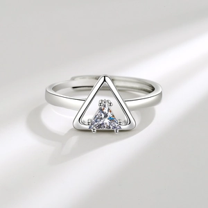 Minimalist adjustable silver ring featuring a geometric hollow triangle with zircon
