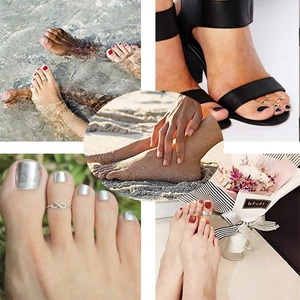 Retro engraved toe ring set in silver and gold featuring infinity design for beach vacations