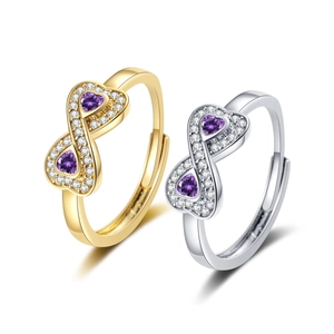 Anello Regolabile In Rame Cuore Infinito Zircone Viola Micro Pave Bianco Gioielli Minimalisti Da Donna Elegante