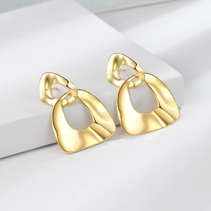 Minimalist 18K gold double hoop geometric earrings with satin metallic finish for women