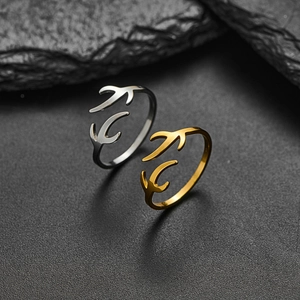Adjustable stainless steel antler open rings in gold and silver finish for women