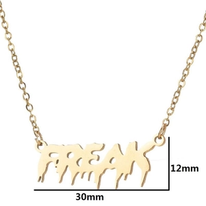 Collier minimaliste en acier inoxydable doré avec pendentif lettres FREAK style lave
