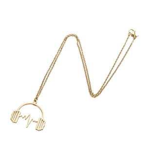 Collier en acier inoxydable doré avec pendentif casque, ligne de pouls et chaîne à maillons fins