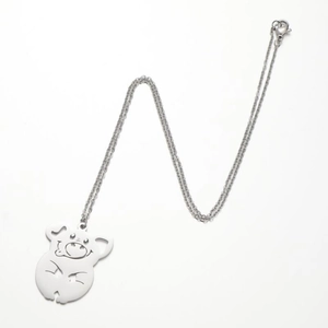 Schattige holle cartoon varkens hanger ketting in zilver roestvrij staal voor dames