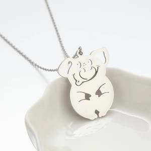Schattige ketting met hol varkenshangertje in gepolijst zilver op een decoratief bord