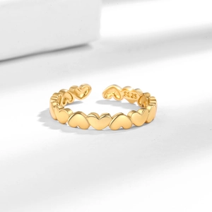 Minimalist 18k gold plated S925 silver open ring featuring a continuous heart pattern design