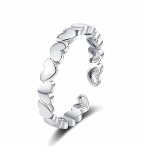 Minimalist silver heart open ring with hollowed love heart pattern in polished finish