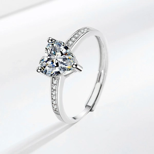 Elegant heart-shaped pink zircon wedding ring in S925 silver with adjustable open band