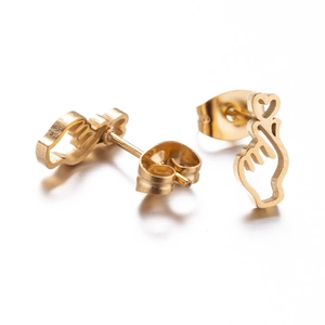 Golden stainless steel finger heart earrings with minimalist hollow design for women