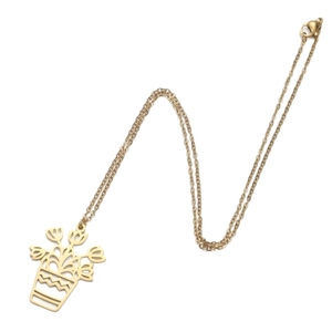 Collier minimaliste en acier inoxydable doré avec pendentif pot de fleurs tulipe évidé