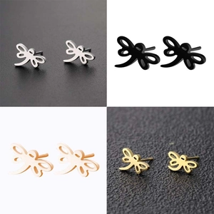 Minimalist Dragonfly Stud Earrings Stainless Steel Hollow Insect Animal Jewelry For Women