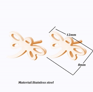 Minimalist stainless steel dragonfly stud earrings in rose gold finish 12mm x 8mm