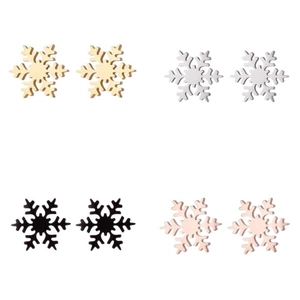 Minimalist stainless steel snowflake stud earring set in gold, silver, black, and rose gold