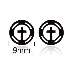 Minimalist black stainless steel hollow cross stud earrings with 9mm diameter design